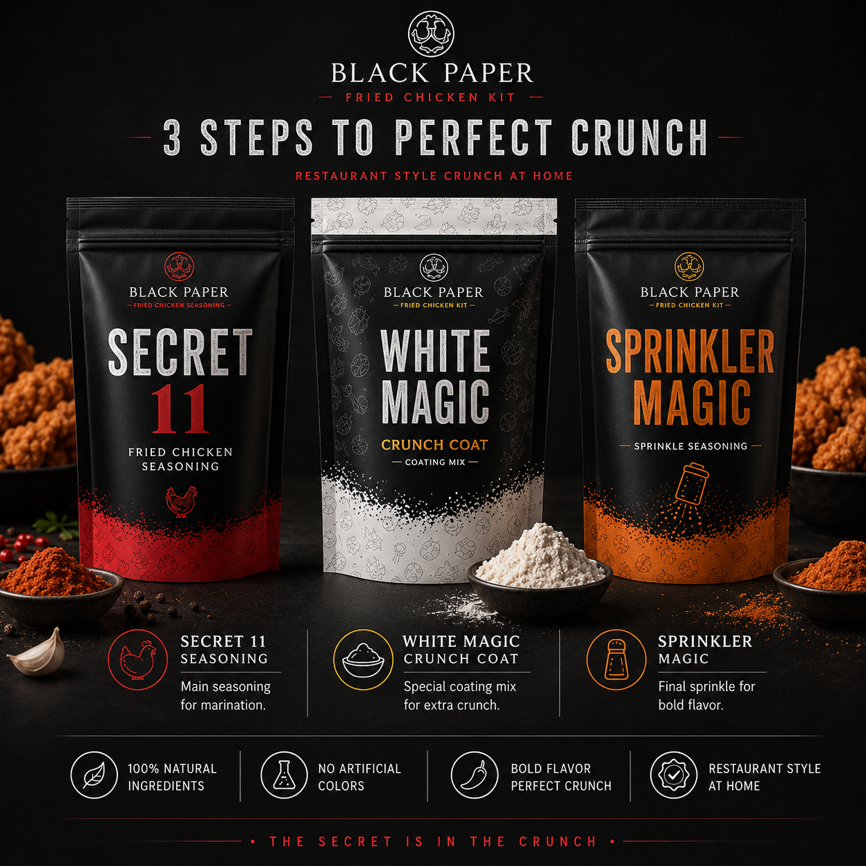 BLACK PAPER Secret 11 Fried Chicken Kit | Premium Crunch Seasoning